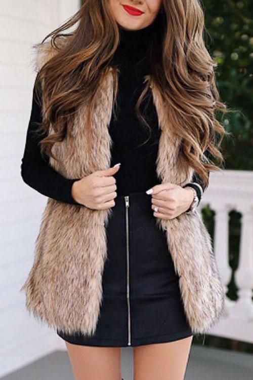 Pockets Sleeveless Faux Fur Vest | Fall winter outfits, Fashion .