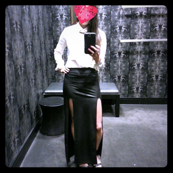 Skirts | Double Slit Faux Leather Maxi Skirt | Poshma