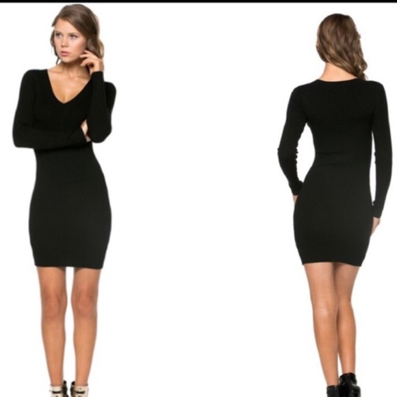 Dresses | Black Tight Fit Ribbed Mini Sweater Dress Small | Poshma