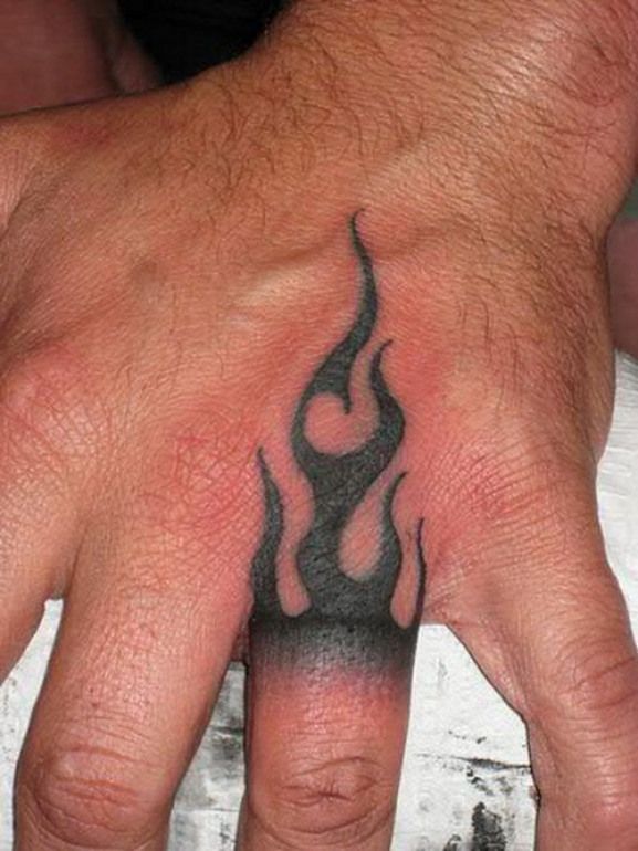 The Various Design Ideas For Hand Tattoos: Fire Ring Hand Tattoo .