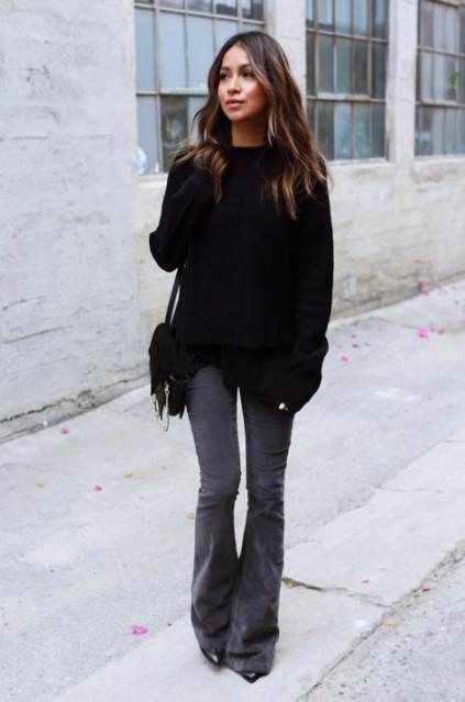 Fashion Black Pants Grey Sweater 38+ Ideas | Flared pants outfit .