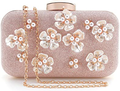 Yuenjoy Womens Glitter Floral Rhinestone Beaded Evening Bags .