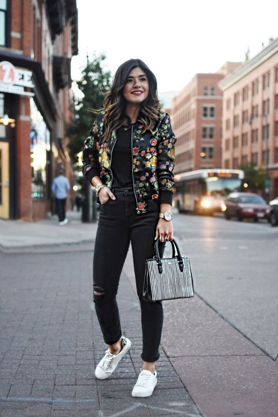 Floral Bomber Jacket Outfits – thelatestfashiontrends.c