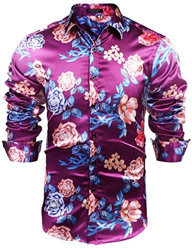 COOFANDY Mens Hipster Floral Button Down Shirt Glossy Hip... https .