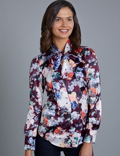 Floral Button Down Shirt Outfits For Ladies Women's Satin .