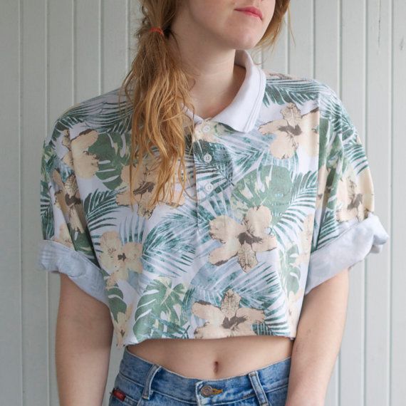 Retro Tropical Polo Crop Top - M/L | Hipster outfits summer .