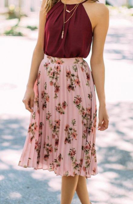 New skirt pleated midi outfit Ideas | Floral skirt outfits, Floral .