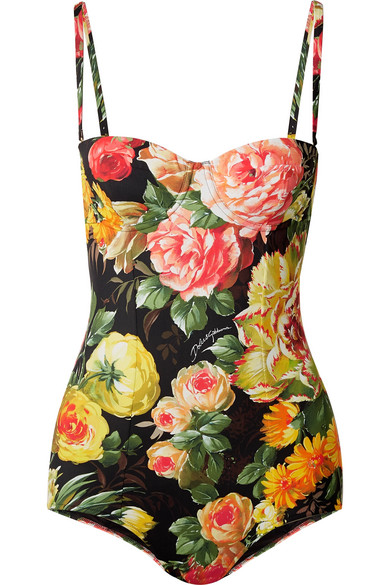 Black Cutout floral-print swimsuit | Dolce & Gabbana | Floral .