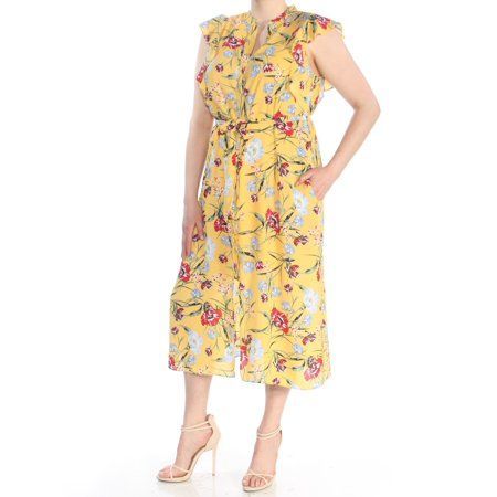 MAISON JULES Womens Yellow Floral Shirt Dress Dress Size: XL .