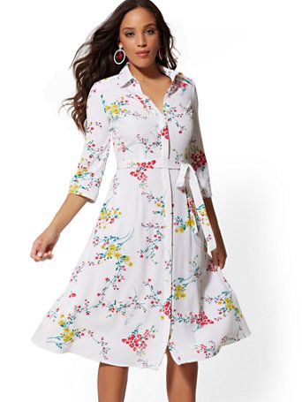Floral Belted Shirtdress - New York & Company | Fashion, Trending .