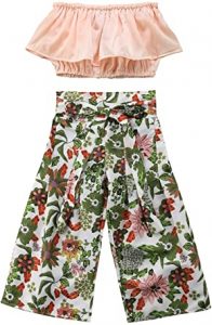Amazon.com: Baby Girls 2Pcs Kids Ruffle Vest Crop Tops+Floral Wide .
