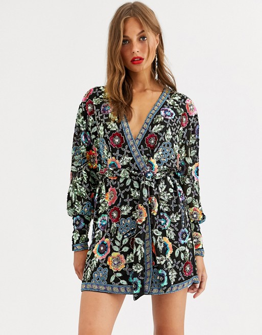 ASOS EDITION floral embellished wrap mini dress | AS