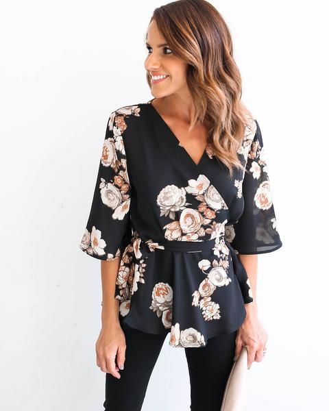 Serena Floral Wrap Top | Floral top outfit, Wrap top outfit, Sty