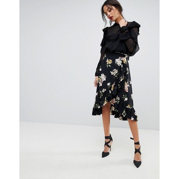 Y.A.S Floral Wrap Skirt With Ruffle Hem ($79) ❤ liked on Polyvore .