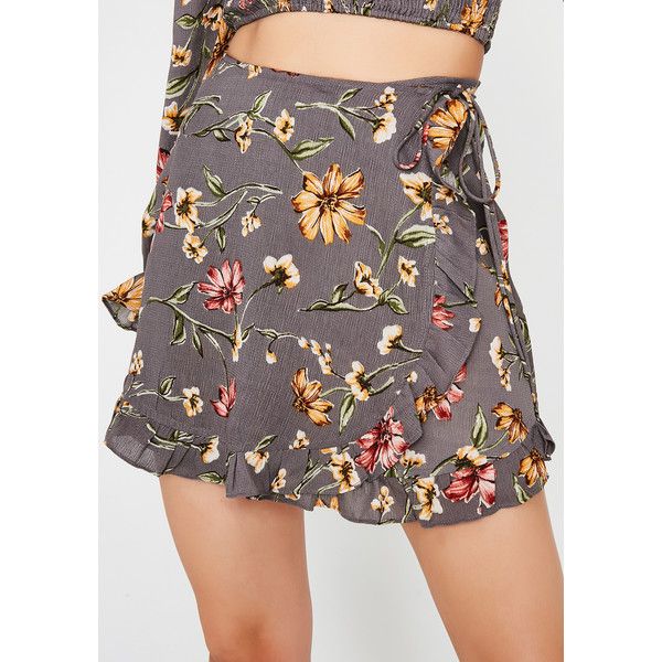 Floral Wrap Mini Skirt ($30) ❤ liked on Polyvore featuring skirts .