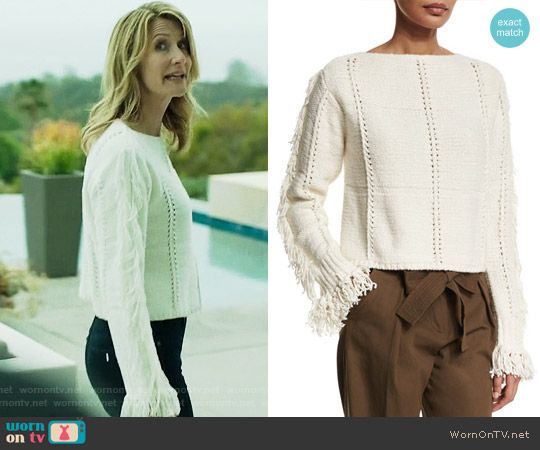 Renata's white fringed sweater on Big Little Lies | Fringe sweater .