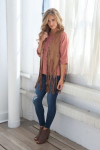 Punch Detail Faux Suede Fringe Vest | Fringed vest outfit, Fashion .