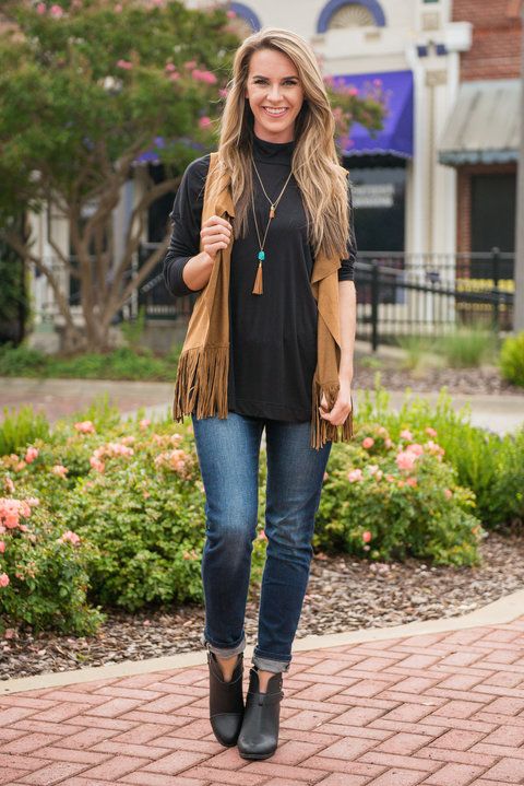 A Little Help From My Fringe Vest, Brown | Fringed vest outfit .