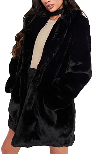 Winter Faux Fur Coat for Women Long Sleeve Lapel Warm Outwear .