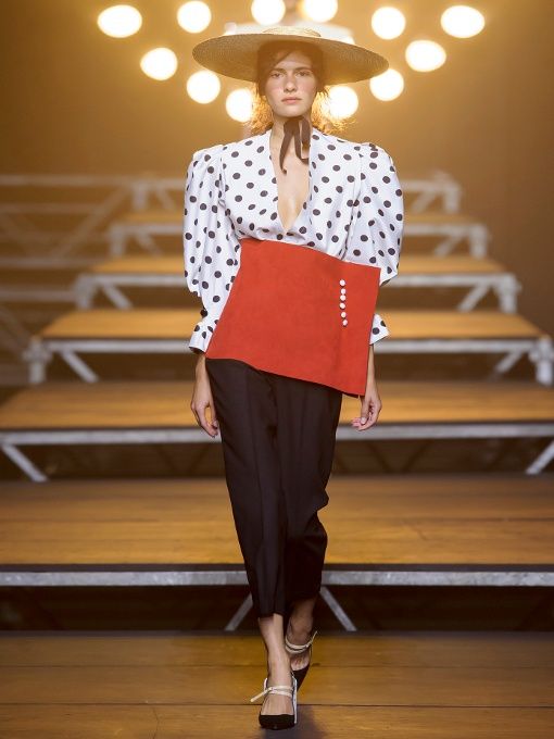 Polka-dot print gigot-sleeve blouse | Fashion week, Fashion .
