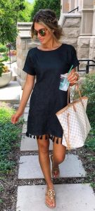 Summer #Outfits / Black Lace Dress + Gold Sandals #sandalsoutfit .