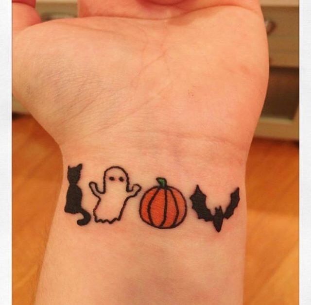 A cute little Halloween wrist piece. #realink | Pumpkin tattoo .
