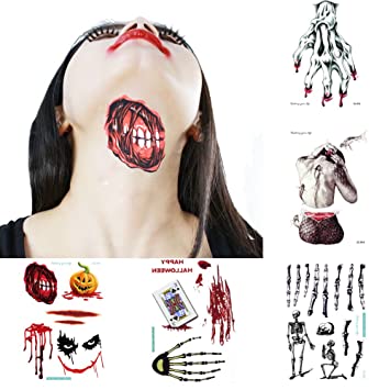 Amazon.com : Halloween Temporary Tattoo Skull Body Stickers Fake .