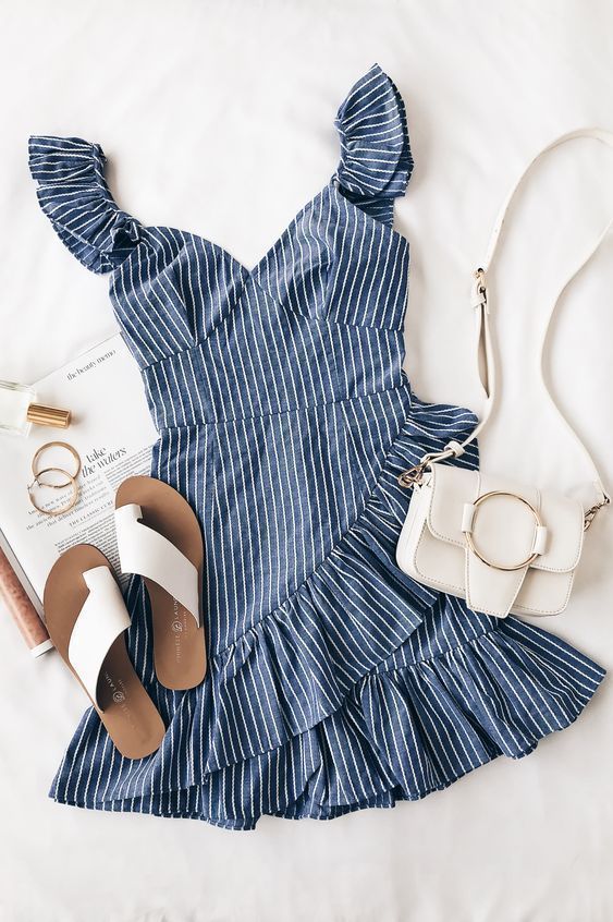 Blue and White Striped Ruffle Mini Dress. After all your hard work .