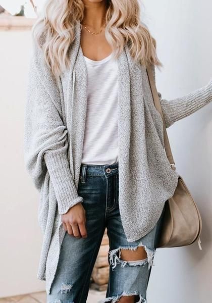 Grey Irregular High-low Oversize Going out Casual Cardigan Sweater .