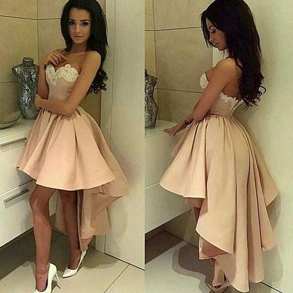 Champagne Sweetheart High Low Skirt Cocktail Dress With Lace .
