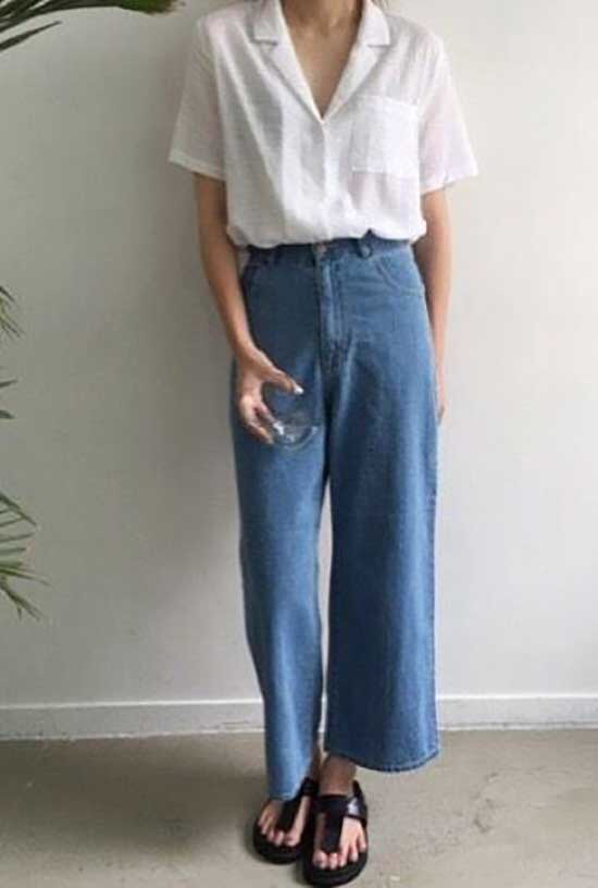 High Waisted Wide Leg Jean Pants Outfit | Wide leg pants outfit .