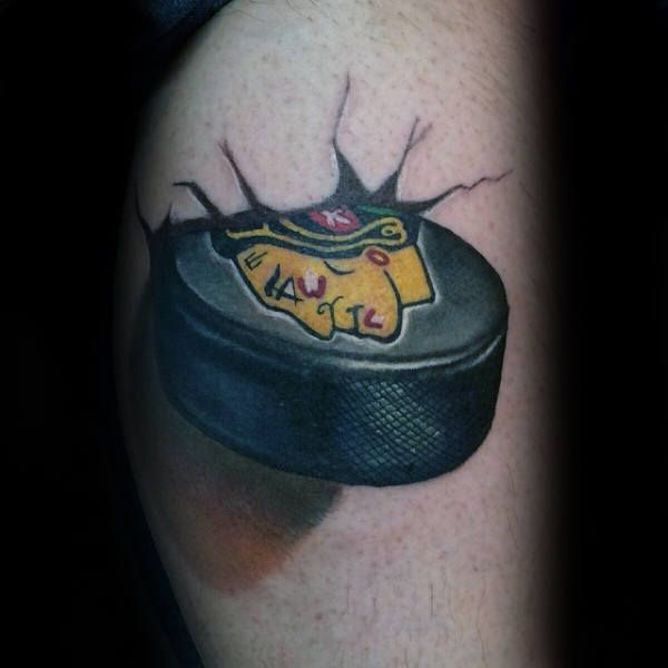 3d Hockey Puck Mens Arm Tattoo Ideas | Tattoos for guys, Stick .
