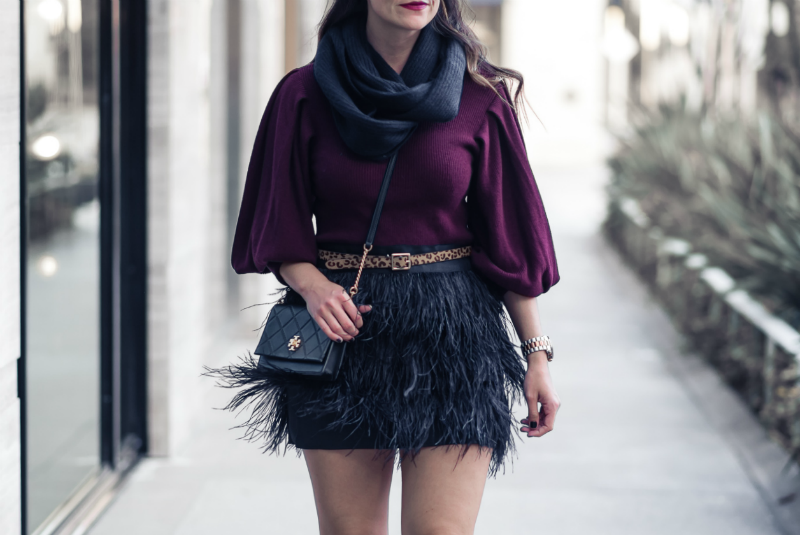 Holiday Outfit Inspiration | Feather Mini Skirt | The Styled F
