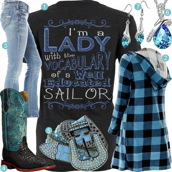 Educated Sailor Blue Plaid Hooded Cardigan Outfit – Real Country .