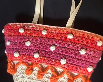 Straw and crochet basket bag, boho style, fall fashion, polka dot .