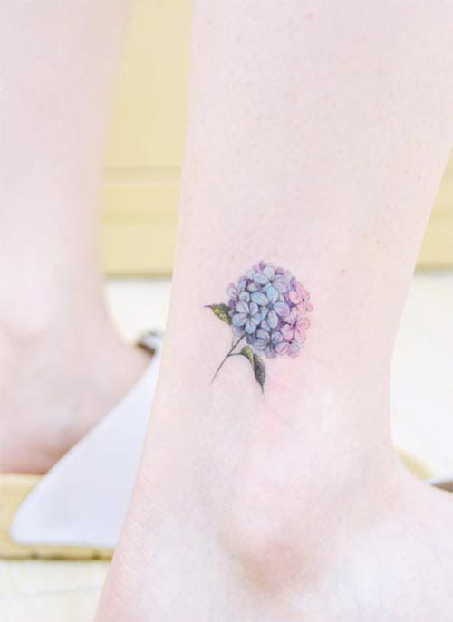 Ankle Tattoos Ideas for Women: Hydrangea Ankle Tattoo | Ankle .
