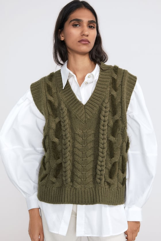 WOVEN CABLE - KNIT VEST-NEW IN-WOMAN ... | Fashion, Cable knit .