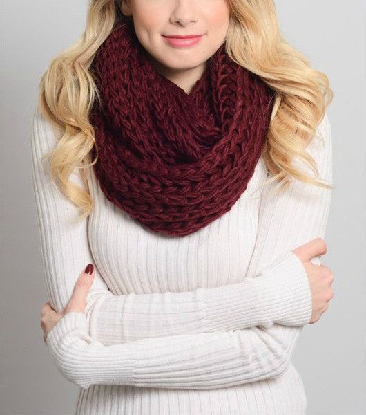 Gorgeous braided Infinity Scarf in Burgundy. Measures 26" x 12 .