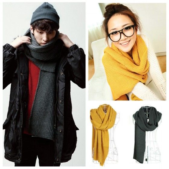 Korean Fashion Women Men Scarf Knit Solid Long Warm Unisex Wrap .