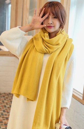 Minimal Mustard Yellow Super Long Knitted Scarf. Ladies Winter .