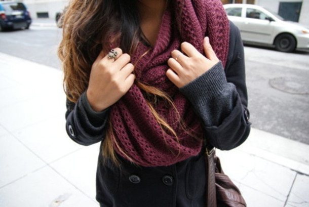 scarf, clothes, winter outfits, fashion, burgundy scarf, knitted .