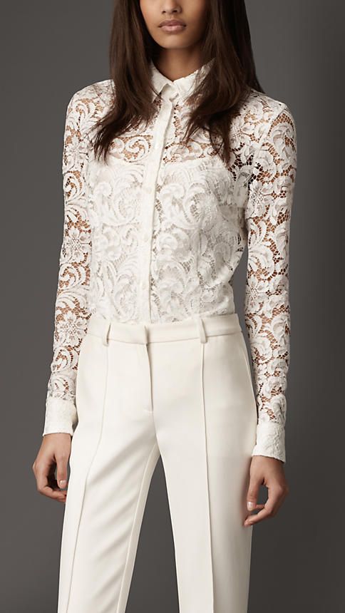 Burberry - Shirts | Lace shirt outfit, White lace shirt, Fashion .