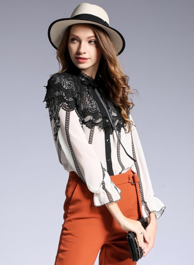 Fashion Long Sleeve Lace Button down Shirt - STYLESIMO.c