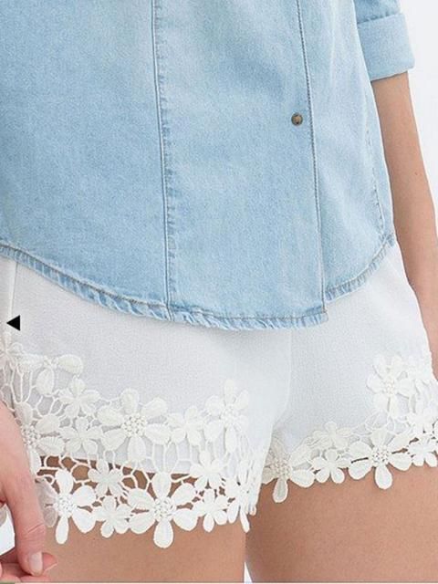 White Hook Flower Lace Hem Shorts | Lace hem shorts, Lace shorts .
