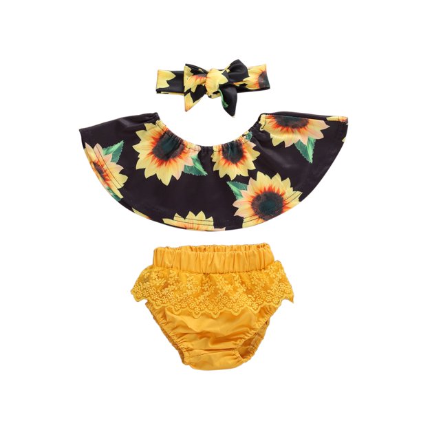 Kuriozud - Kuriozud Infant Baby Girl Sunflower Crop Top Ruffle .
