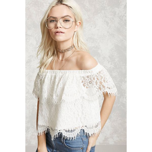 Forever21 Lace Off-the-Shoulder Top ($16) ❤ liked on Polyvore .