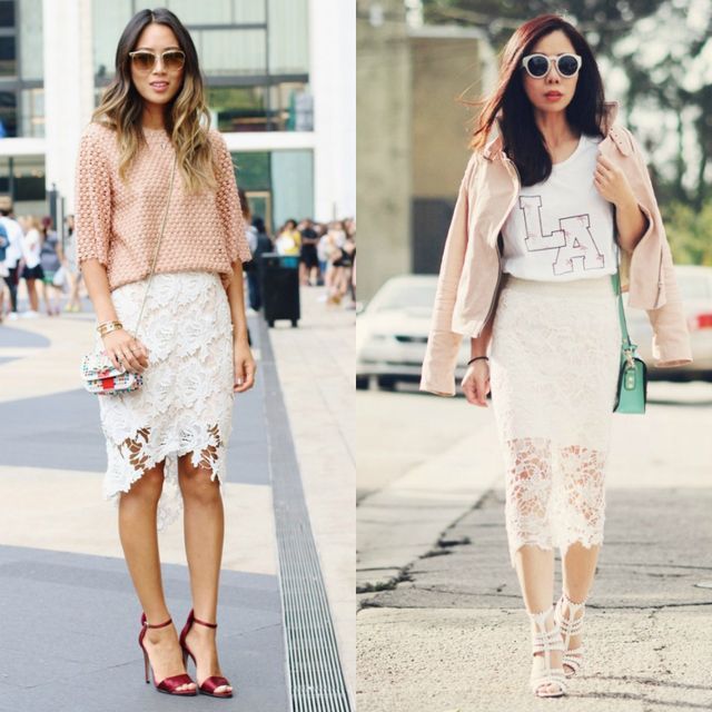White pencil skirt outfits | White lace skirt outfit | White lace .