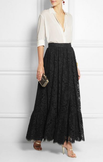 Skirt maxi pleated lace tops 65 ideas | Black lace skirt outfit .