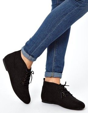 New Look | New Look Wide Fit Beaky Lace Up Flat Ankle Boots at .