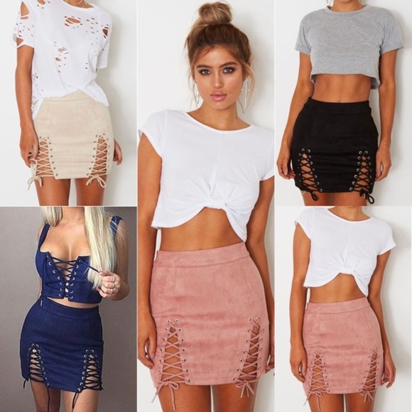 Skirts | Rose Faux Suede Lace Up Skirt | Poshma